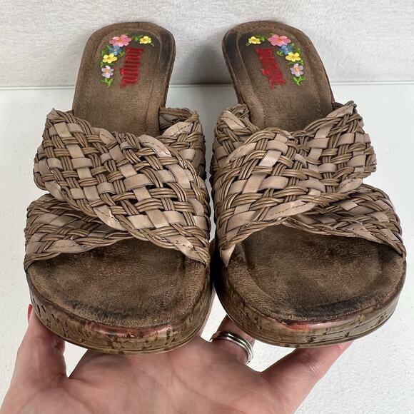 Bongo 7.5 Sandals Vintage 90’s Y2K 3" Wedge Heels Platform Woven Brown Shoes - Picture 7 of 12